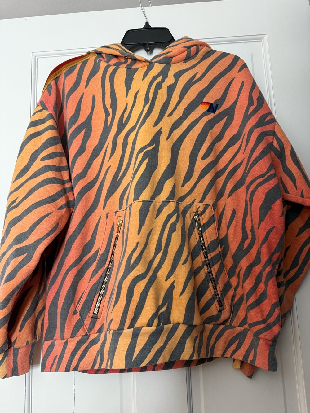 Aviator Nation Orange & Black Zebra-Print Hooded Puffer